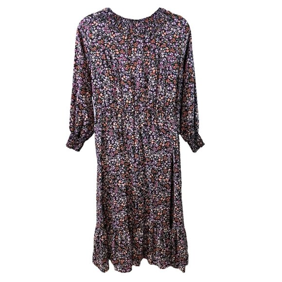 Terra Sky Womens Dress Black Floral Midi Pockets LS Peasant Whimsigoth Boho 2X - Picture 4 of 11